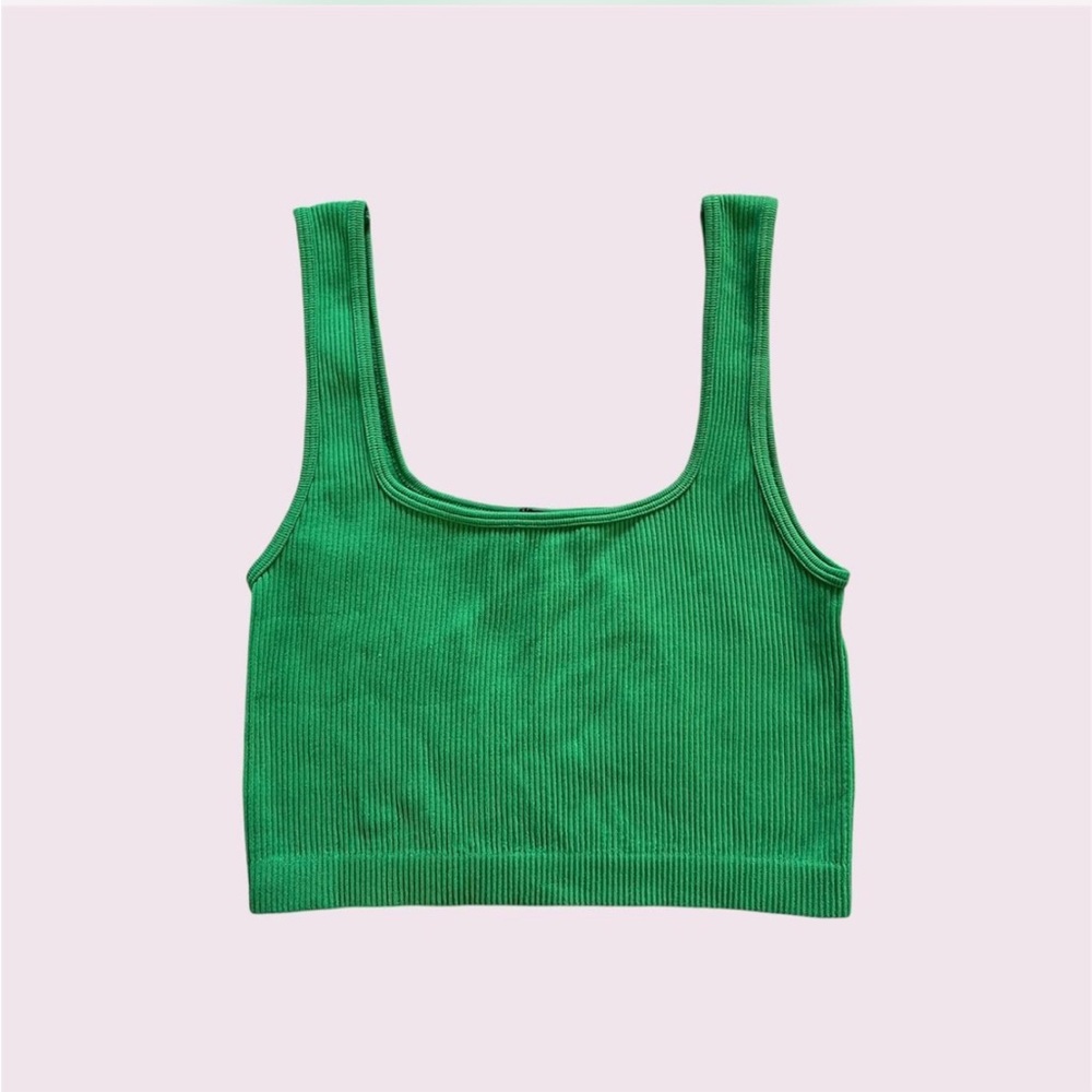 Ribbed Green Cami Tank Top - from Zara